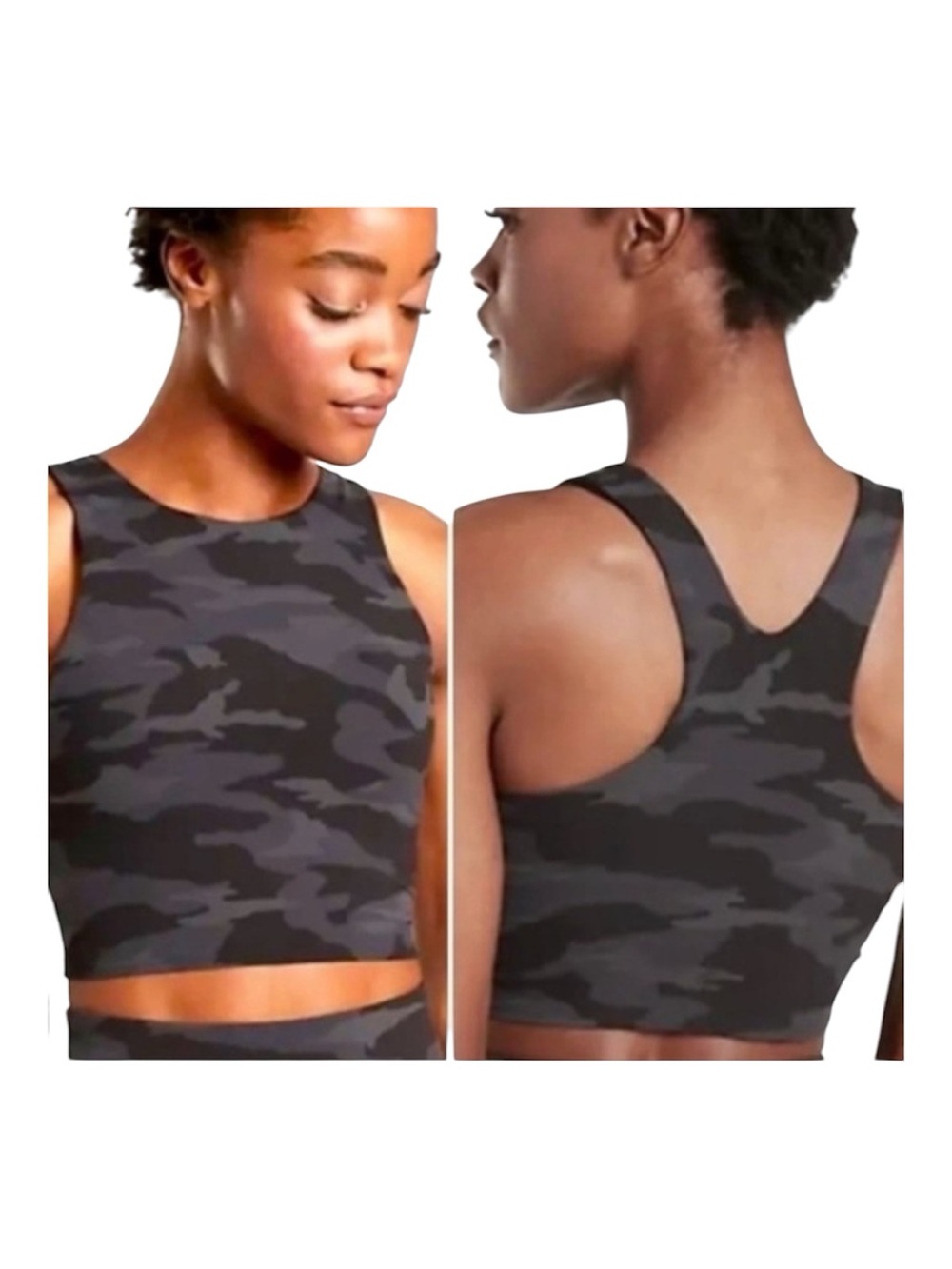 Athleta Conscious Crop Top / Sports Bra 1X D/DD Black Camo